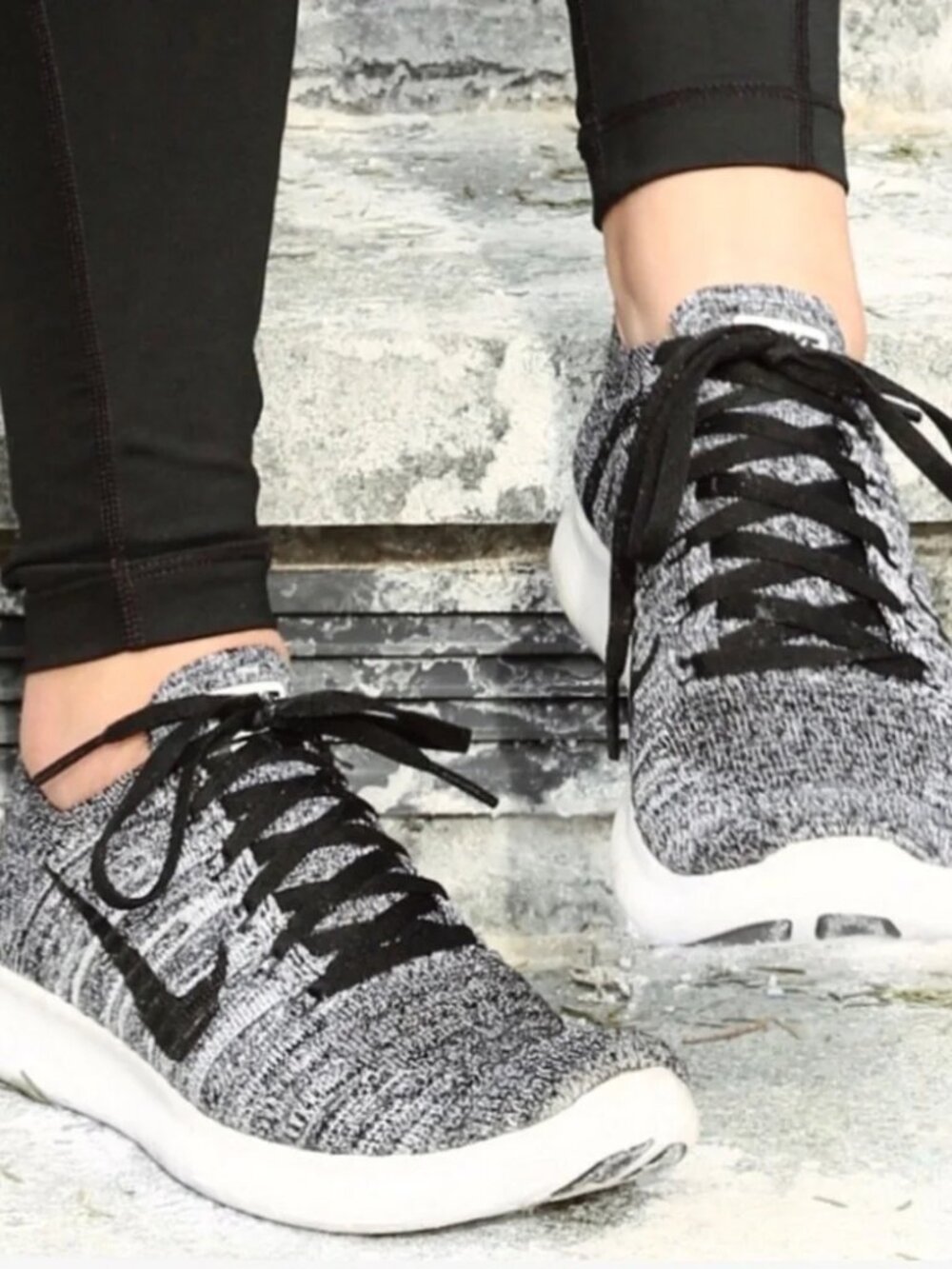 NIKE Free RN Flyknit Running Shoes"Oreo" Gray/White/Black Youth 5.5/W Size 7